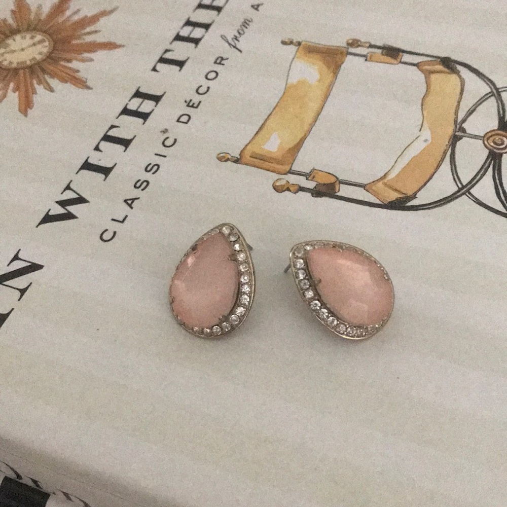 Pink stone and faux diamond dew drop earrings